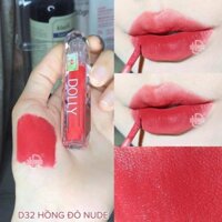 Son dolly diamond D32 - HỒNG ĐỎ NUDE, son kem lì không trôi giá rẻ tặng 1 dưỡng môi khi mua 3 cây