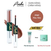 Son Kem 2 Đầu Posshe Siêu Lì Không Trôi Màu P907 - Nâu Sữa - Mua 2 Cây Tặng Kem Má Hồng + Son Dưỡng Và Sáp Tẩy Trang