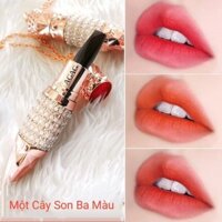 Son môi AGAG chất lì lâu trôi mềm mại 3 màu trong 1 thiết kế vỏ hình vương trượng nữ hoàng