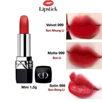 Son môi Dior Rouge 999 Matte mini màu đỏ tươi chính hãng, son mini size 1,5g 👄