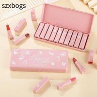 Son Môi Mini SZXBOGS, 10 Màu Cam Dưỡng Ẩm Môi Men, Dưỡng Ẩm Lâu Dài Chống Thấm Nước Son Bóng Nữ