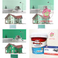 Sơn nước bóng mờ màu Xanh ngọc lá đậm rêu Ngoại thất Ngoài trời Cao cấp BEAUTY SHIELD PLUS của URAI PAINTS 1 lít