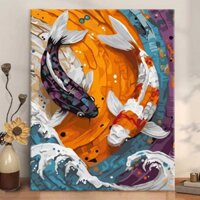 Sơn theo số Tranh cá chép theo số Tranh trang trí tường cho phòng khách Trang trí nội thất