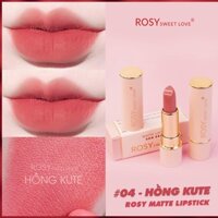 Son thỏi sáp ROSY SWEETLOVE hàng chính hãng, không chì, siêu lì, mềm môi màu Hồng Kute