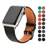 SONAMU New York French Barenia Premium Leather Strap Compatible with Apple Watch Band 38mm, Stainless Steel Clasp, Black