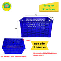 Sóng nhựa hở 5 bánh xe, Sóng nhựa dùng đựng hàng hóa công nghiệp, đồ dùng cá nhân KT: 780x500x430
