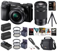 Sony Alpha A6100 Mirrorless Digital Camera, with 16-50mm and 55-210mm Lens (Black) Complete Bundle with Extra Battery, Charger, Wrist Strap, Filter...