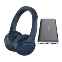 Sony WH-XB700 Wireless Extra Bass On-Ear Headphones (Blue) Bundled with 5000mAh Ultra Portable Battery Pack (2 Items)