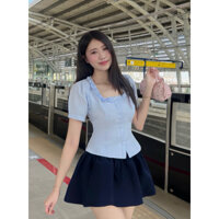 SOSIA SET - Bộ áo + chân váy xòe cổ vuông sang trọng ( JUFIE )