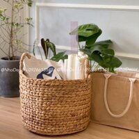 Sọt bèo tây đựng đồ đa năng hình tròn có quai/ Round hyacinth storage basket with handle for home decor