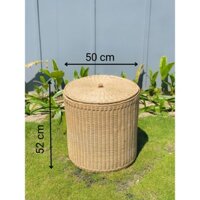 Sọt Đựng Đồ Đa Năng Chất Liệu Mây Đan Có Nắp Đậy  D50* H52cm/ Sọt Đựng Đồ Chơi, Sọt Đựng Đồ Giặt Là
