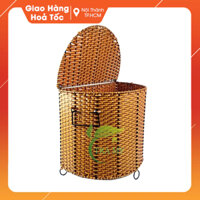 Sọt Mây Bán Nguyệt Có Nắp Đậy Size Trung, Sọt Đựng Quần Áo Vật Dụng Gia Đình, Nhựa Đan Giả Mây
