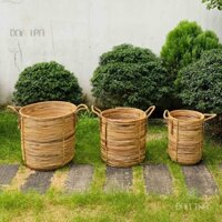 Sọt mây tre đan kín quai dây thừng cao cấp - S000690