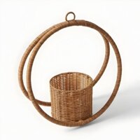 Sọt nhựa giả mây treo chậu cây, khung sắt tròn, size 34*17, sân vườn, balcony. Poly hanging planter basket, TBT15