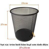 Sọt rác tròn lưới kim loại sơn tỉnh điện 27x23cm