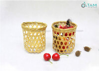 Sọt tre mini hình trụ đan mắt cáo đơn giản T-MTRN-11