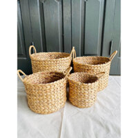 Sọt tròn lục bình có quai, giỏ đựng cây cảnh, giỏ đựng đồ đa năng, hộp đựng quần áo, đựng đồ cho bé, mây tre đan,khay đự