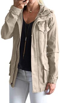 Soulomelody Womens Military Safari Anorak Jackets Hooded Zip Up Casual Loose Coat with Pockets