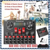 Sound card âm thanh V8S+ có bluetooth cùng pin sạc - hát thu âm, livestream và karaoke mới