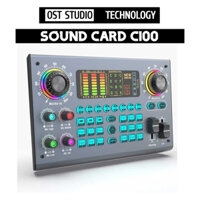 Sound Card C100 Hát Karaoke Thu Âm Livestream, Có Bluetooth, Autotune , Hỗ Trợ Cổng Canon 48V Chuyên Nghệp
