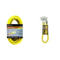 Southwire 2588SW0002 Outdoor Extension Cord & Yellow Jacket 2882 12/3 Heavy Duty 15-Amp, 125 Volts 1875 Watts, Premium SJTW Contractor Grade 3 Outl...
