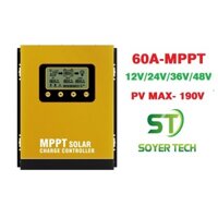 SOYER TECH MPPT 60A điều khiển năng lượng mặt trời hiển thị LCD 12V 24V 36V 48V tự động nhận Bình Acquy có tản nhiệt