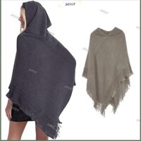 Soyit Nữ Mùa Đông Đan Mũ Trùm Đầu Poncho Mũi Móc Viền Tua Rua Khăn Choàng Quấn Áo Len