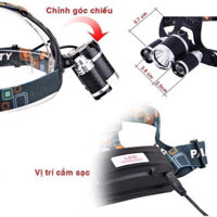 [SP MỚI] Đèn pin đội đầu 3 bóng T6 kèm 2 pin và sạc