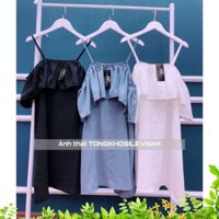 {SP mới - sẵn} -  Váy 2 Dây Trễ Vai Rủ chất Đũi 🌸 Đầm babydoll bánh bèo form rộng màu ĐEN | TRẮNG | XANH Ulzzang 🌸 - L