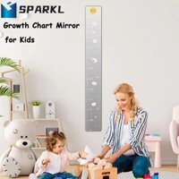 Sparkl Thước gương chiều cao cho trẻ em, Biểu đồ tăng trưởng gương xếp hình Acrylic có thể gập lại, Đa năng với nhãn dán hoạt hình có thước đo băng Máy đo độ cao chống vỡ cho bé