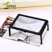 SPDD Kính lúp 3X, 4 đèn LED Kính lúp phát sáng hình chữ nhật, Đọc sách rảnh tay Kích thước A4 có thể gập lại màu đen Full Page Reading Magnifier Needlework