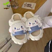 Spdd Kuromi Dép, Kitty Cat Sang Trọng Búp Bê Dép Nữ, Đế Mềm Thoải Mái Đế Dày Chống Trơn Trượt Cotton Vải Lanh Dép Gia Đình