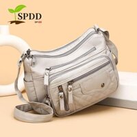 Spdd Túi Đeo Vai Màu Trơn, Túi Đeo Ngang Da PU Mềm Mại Retro, Quà Tặng Chống Thấm Nước Nhiều Túi Zip Đơn Giản Mua Sắm Messenger Tote Bé Gái