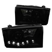 Spec-D Tuning Black Housing Smoke Lens Projector Headlights w/LED for 1999-2004 F250 F350 Head Light Assembly Left + Right Pair