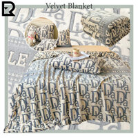 Speical Dior nhung chăn 5ft nữ hoàng flannel chăn bông màu xanh lông cừu vỏ gối