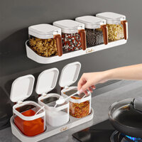 Spice box home kitchen wall-mounted spice box with spoon spice split jar organizer