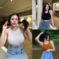 Spinnyhouse Áo crop top Len Không Tay raglan Mềm Mại Dễ Thương p303a