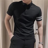 Spirit Guy Tay Ngắn Hai Dây POLO Đen Nam Slim-fit Ve Áo Thun Dạo Phố Mặc Top Quần Áo XP30