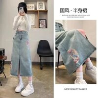 Split New Chinese StyleaWomen's Mid-Length Denim Skirt, New Type Hip Skirt High Waist, Spring and Summer2024Year BO9B