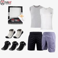 Sport Box - 2 Áo ba lỗ Tanktop, 2 quần đùi nam rằn ri, 5 đôi tất thể thao MRM Manlywear - Size 2XL 74 - 80 Kg - Size L 61 - 70 kg