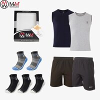 Sport Box - 2 Áo Tanktop sát nách, 2 quần short nam, 5 đôi tất thể thao thương hiệu MRM Manlywear - Size M  nhỏ hơn 58kg - Size 2XL  80 - 88 kg