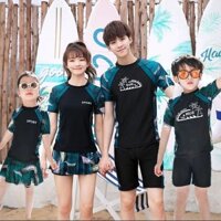 [Spot] Bộ đồ gia đình áo tắm hai mảnh ngắn tay chống nắng Quần áo lặn biển in kỹ thuật số Bộ Đồ lặn lướt sóng nhỏ tươi mát