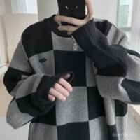 [Spot đang phát hành] Áo len cặp Đôi Phong Cách Hồng Kông kẻ sọc kẻ caro áo len dệt kim Instagram phong cách lười rộng rãi sành điệu Nhật Bản dày dặn cho nam và nữ