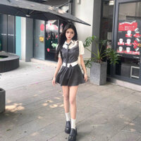 [Spot đang phát hành] Bộ đồ phong cách Đại Học Hàn Quốc đồng phục jk mùa hè giả áo sơ mi thắt eo Chân váy nữ HOT GIRL mặc lễ hội âm nhạc