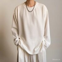 Spot Express # Áo sơ mi nam ngắn [2063 người yêu thích] Áo Phông Dài Tay Xếp Nếp nặng phong cách Hồng Kông cho nam Áo len thu đông cộng thêm nhung mặc trong áo sơ mi mặc trong rộng rãi cỡ lớn Áo Phông Nam Ngắn Tay