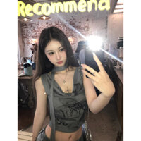 [Spot Express] Hot Girl Mỹ Áo thun in hoa cổ xoay Áo vest nữ thiết kế mùa hè ngọt ngào mát mẻ áo không tay mẫu ngắn phối bên trong ôm dáng