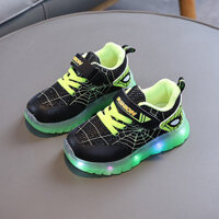 [Spot] Giày thể thao phát sáng cho bé trai 2025 mùa xuân mới trẻ em người nhện Giày thoáng khí cho bé gái giày sáng hoạt hình giản dị