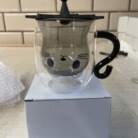Spot goods Glass ins with high appearance and anti dro Cute water cup Large capacity water cupCốc thủy tinh có tay cầm hoạt hình, Cốc uống nước mèo con, đồ uống, trà sữa, cốc cà phê, sữa cách nhiệt, cốc hai lớp
