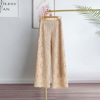 [Spot Hot Sale] Xuân Thu phong cách mới quần dài nữ cao eo rộng chân quần phụ nữ cộng với kích thước phù hợp với quần nữ Hàn Quốc rộng thùng thình mở rộng ren giản dị quần rộng chất lượng cao phụ nữ