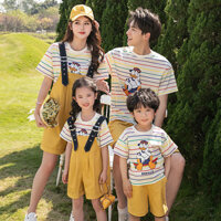 [Spot] Mùa hè phong cách mới thời trang dành cho gia đình và trẻ em Quần yếm sọc hoạt hình dành cho mẹ và con gái phù hợp với gia đình Ba người